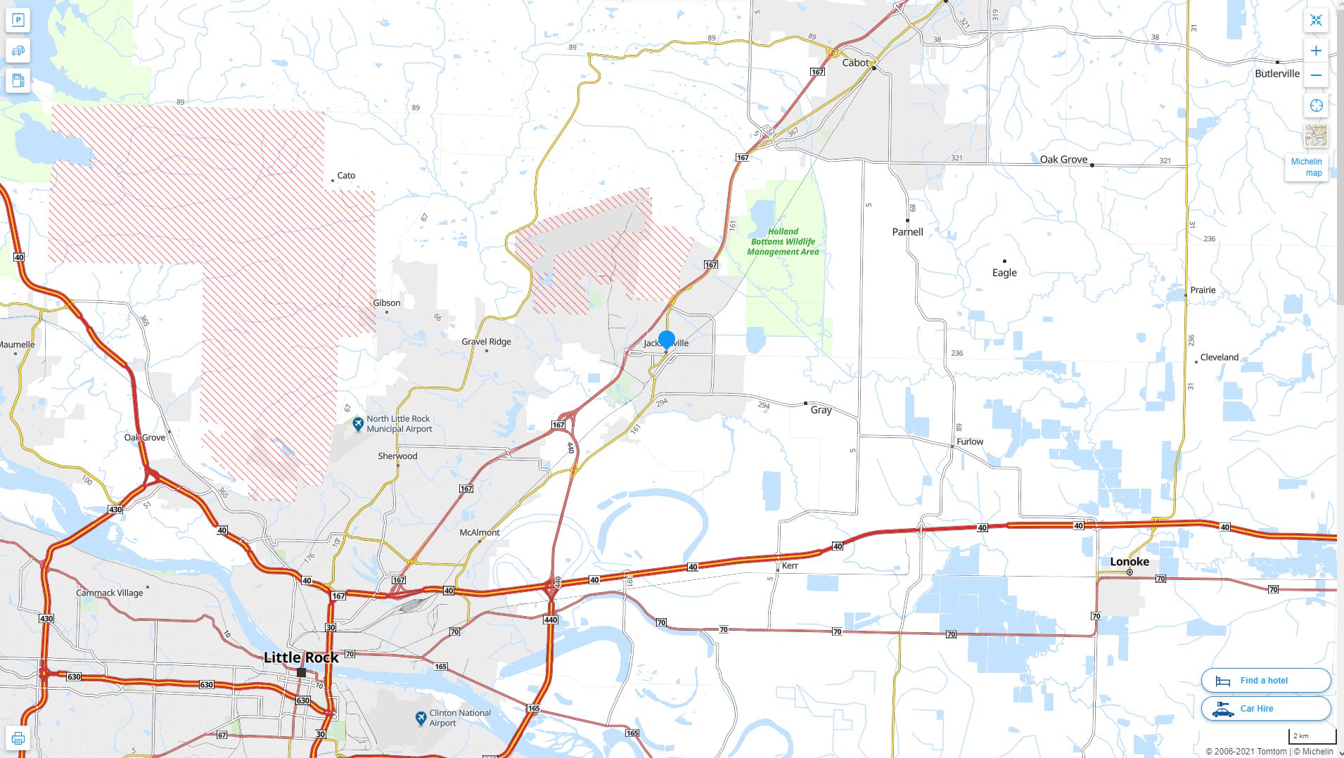 Jacksonville Arkansas Highway and Road Map